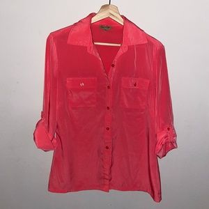 Coral Silky 3/4 Sleeve Button Down Vintage